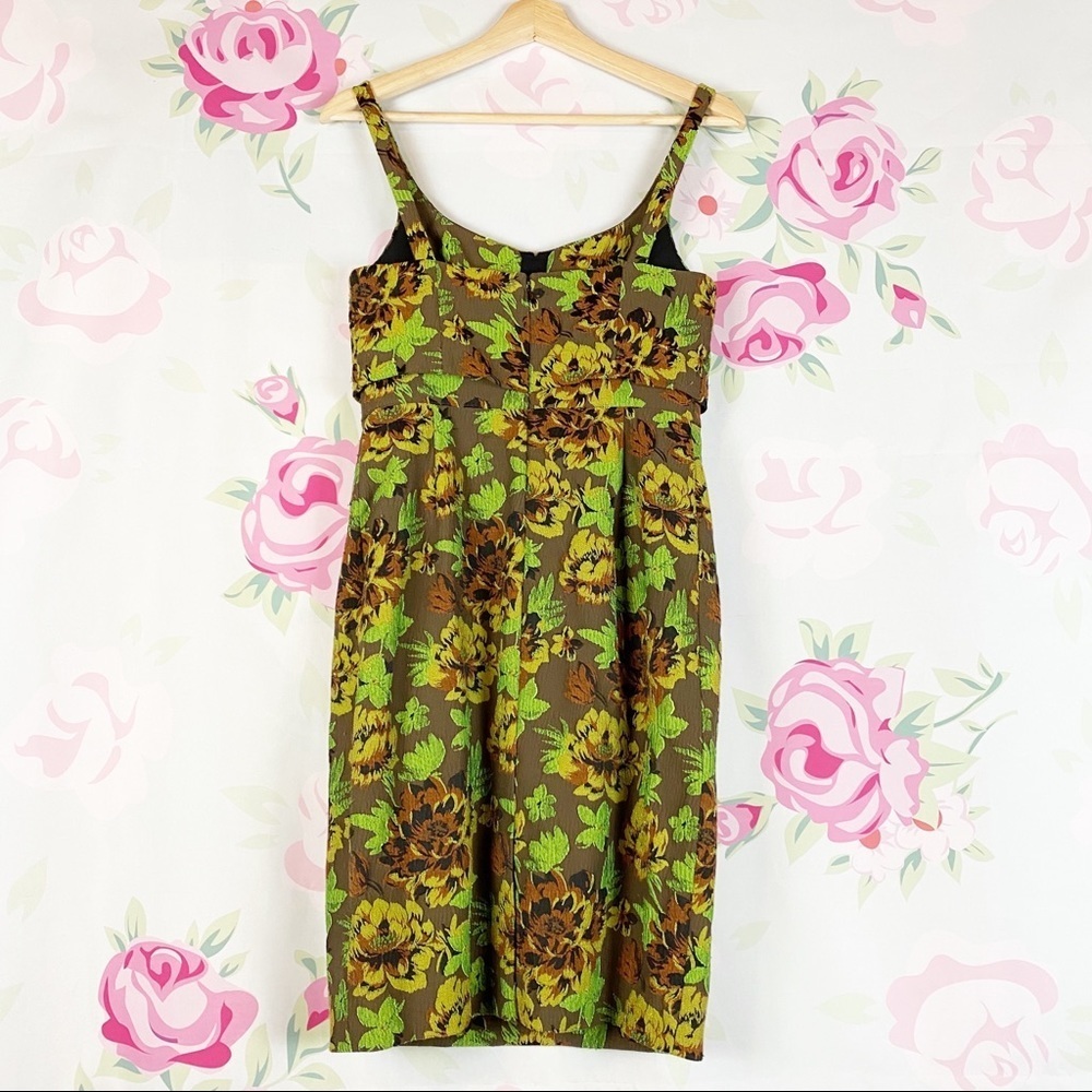 Anthropologie Moulinette Souers Floral Green Brown Bodycon Y2K Mini Dress 2 - Picture 5 of 11